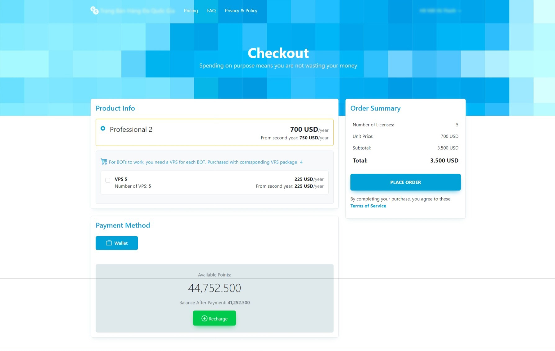 Pricing Page